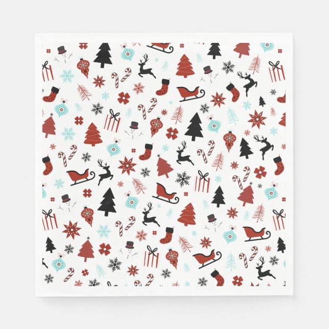 Reindeer Sleigh Christmas Pine Trees Serviette (Vorderseite)