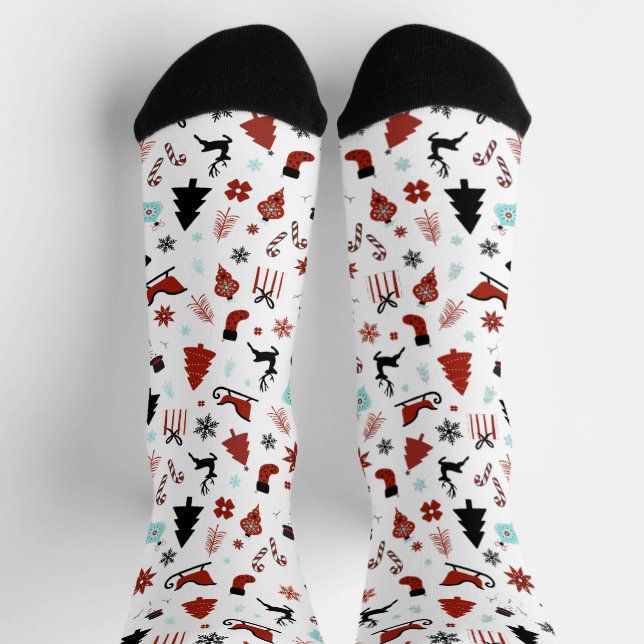 Reindeer Sleigh Christmas Pine Trees Socken (Oben)