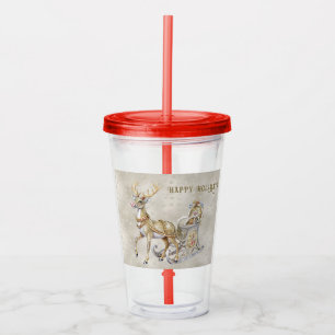 Reindeer Sleigh Holiday Acrylic Tumbler Acryltrinkbecher
