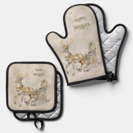 Reindeer Sleigh Holiday Ofenhandschuh & Topflappen-Set