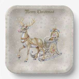 Reindeer Sleigh Holiday Paper Plate Pappteller
