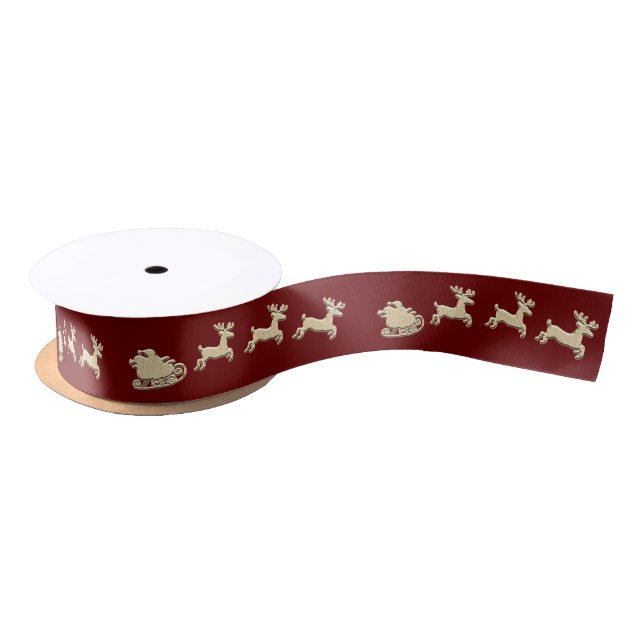 Reindeer Sleigh Satin Ribbon Satinband (Spule)
