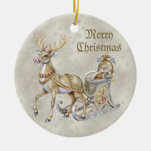 Reindeer Sleigh Weihnachtsfeiertag Keramik Ornament