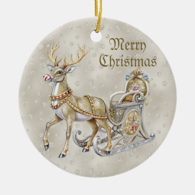 Reindeer Sleigh Weihnachtsfeiertag Keramik Ornament (Vorne)