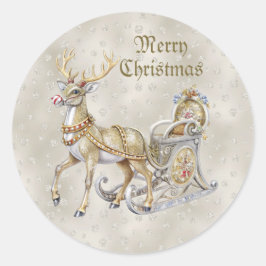 Reindeer Sleigh Weihnachtssticker Runder Aufkleber