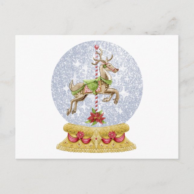 Reindeer Snow Globe Postkarte (Vorderseite)