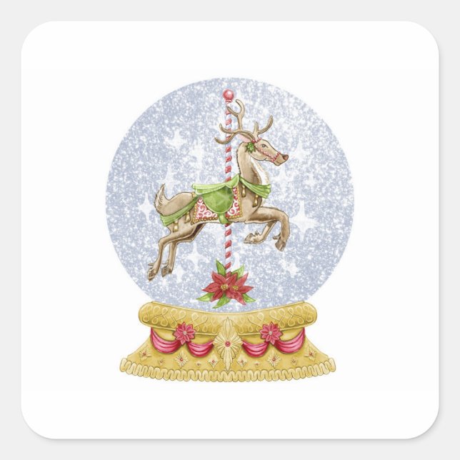 Reindeer Snow Globe Quadratischer Aufkleber (Vorderseite)