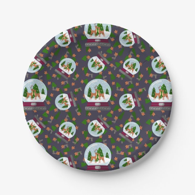 Reindeer Snow Globes Pappteller (Vorderseite)
