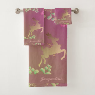 Reindeer Snowflake Monogram Lila Badhandtuch Set
