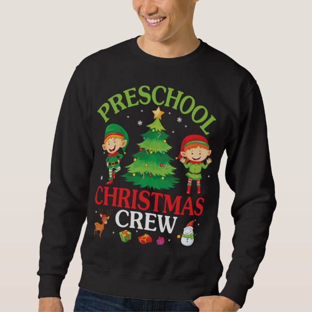 Reindeer Snowman Elfs Dancing Tree Preschool Chris Sweatshirt (Vorderseite)
