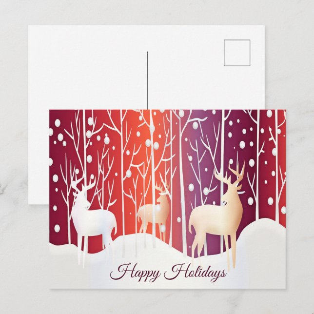 Reindeer Snowy Holiday Postcard Postkarte (Vorne/Hinten)