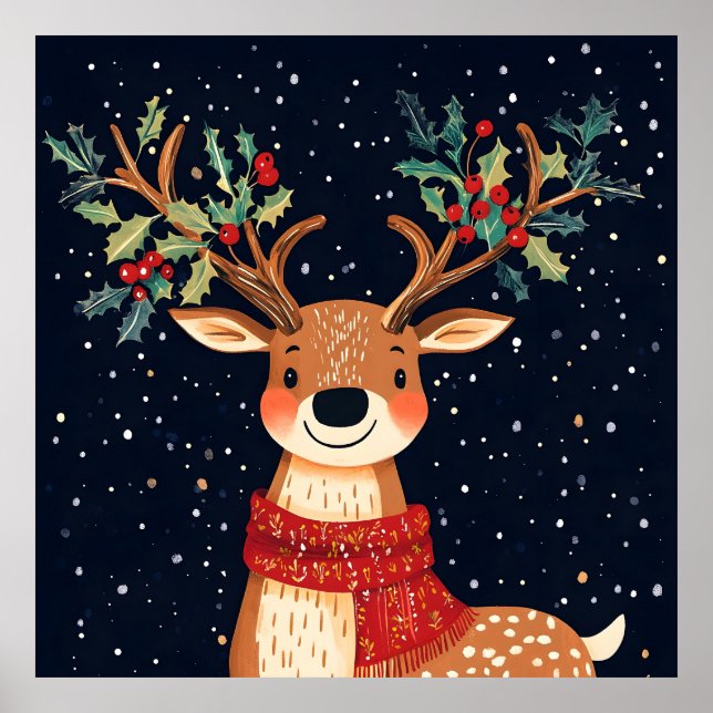 Reindeer Starry Christmas Twinkle Night Poster (Vorne)