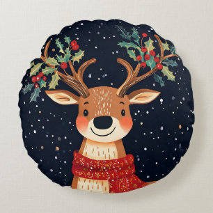 Reindeer Starry Christmas Twinkle Night Rundes Kissen