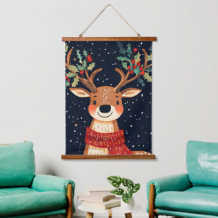 Reindeer Starry Christmas Twinkle Night Wandteppich Mit Holzrahmen