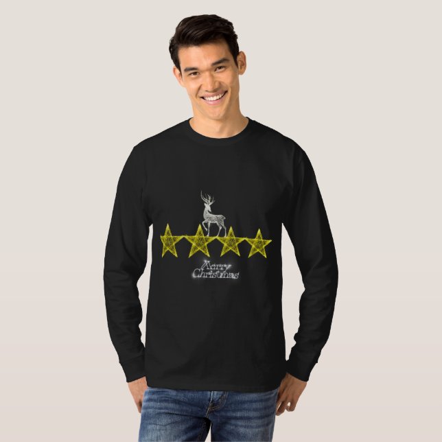 Reindeer Stars Merry Christmas Long Sleeve Tshirt (Vorne ganz)