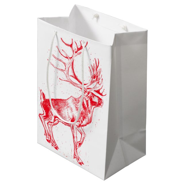 Reindeer Toile de Jouy Gift Bag Mittlere Geschenktüte (Vorderseite Schrägansicht)