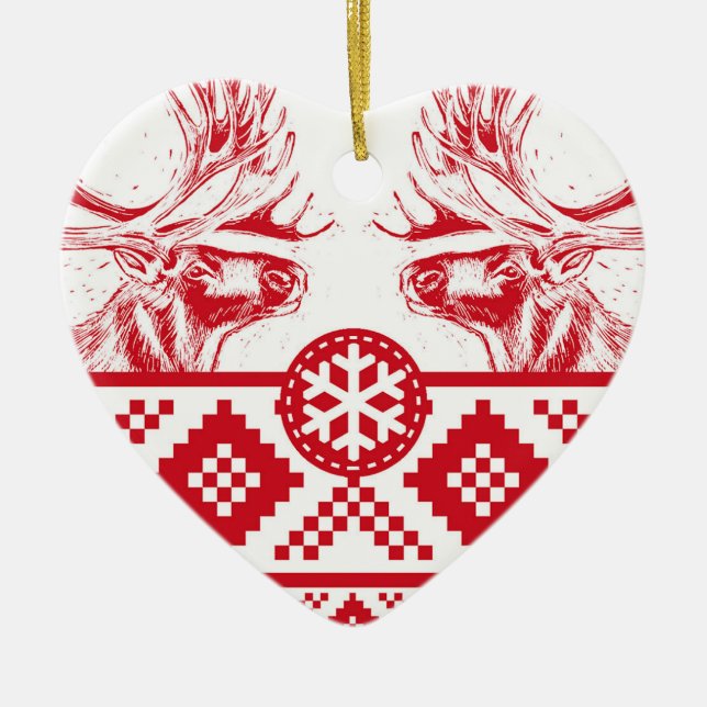 Reindeer Toile de Jouy Heart Keramikornament (Vorne)
