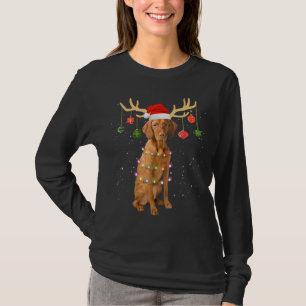 Reindeer Vizsla Dog Weihnachtsmannmütze Weihnacht T-Shirt