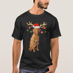 Reindeer Vizsla Dog Weihnachtsmannmütze Weihnachts T-Shirt
