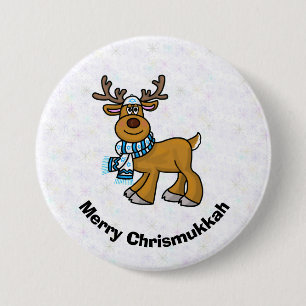 Reindeer Wearing Yarmulke Chrismukkah Button