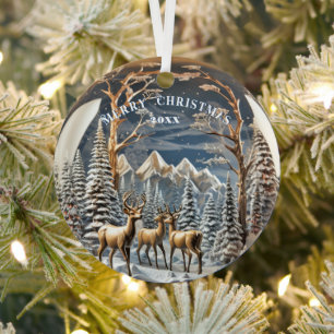 Reindeer Winter Mountains Ornament Aus Metall