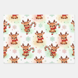Reindeer Wrapping Paper Flat Sheet Set of 3 Geschenkpapier Set