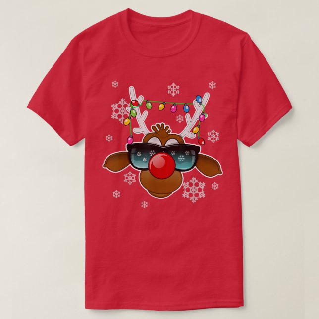 Reindeer Xmas Lights Sonnenbrille Familie Merry Ch T-Shirt (Design vorne)