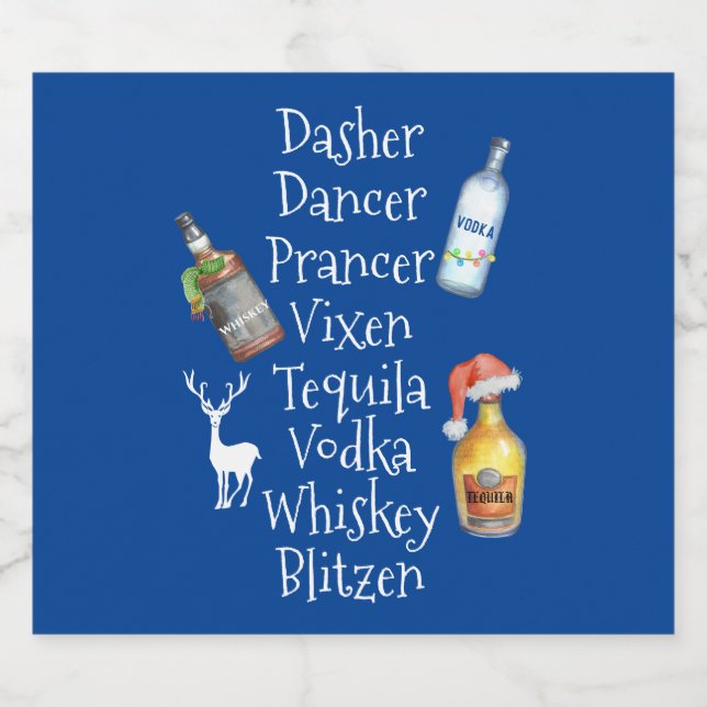 Reindeers names Alcohol Tequila Vodka Weihnachten Alkoholflaschenetikett (Einzelnes Label)