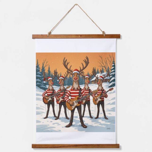 “Reindeers Playing Guitar for Christmas” brings a  Wandteppich Mit Holzrahmen (Vorderseite)
