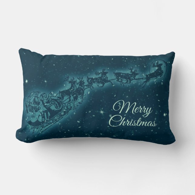 Reindeers Pulling Santa Claus Frohe Weihnachten Lendenkissen (Vorderseite)