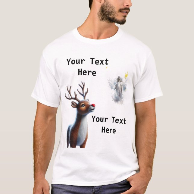 Reindeir Blick auf Jesus Weihnachtsmann T-Shirt (Vorderseite)