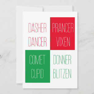 REINDENAMEN Flat Christmas Card 12x18 Feiertagskarte
