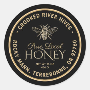 Reine lokale Honigsorte Black Gold Vintage Biene Runder Aufkleber