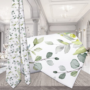Reine weiße Eukalyptus-Grün-Hochzeitskrawatte Krawatte