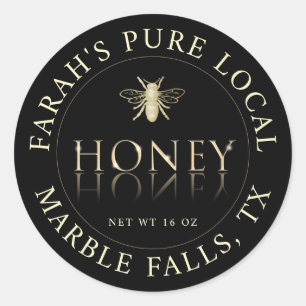 Reiner Honig aus der Gegend mit Gold Heraldic Bee  Runder Aufkleber