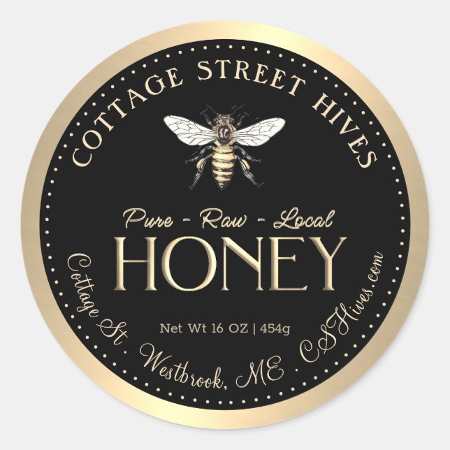 Reiner, roher Honig Queen Bee Black Gold Border Runder Aufkleber (Vorderseite)