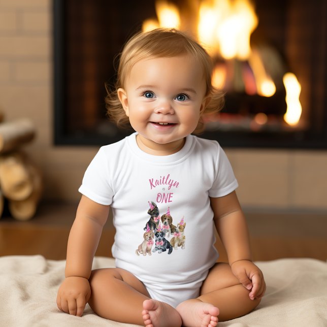 Reiner Welpe | Girls Pink Erstgeburt Party Geschen Baby Strampler (Pure Puppy | Girls Pink First Birthday Party Gift Baby Bodysuit
)