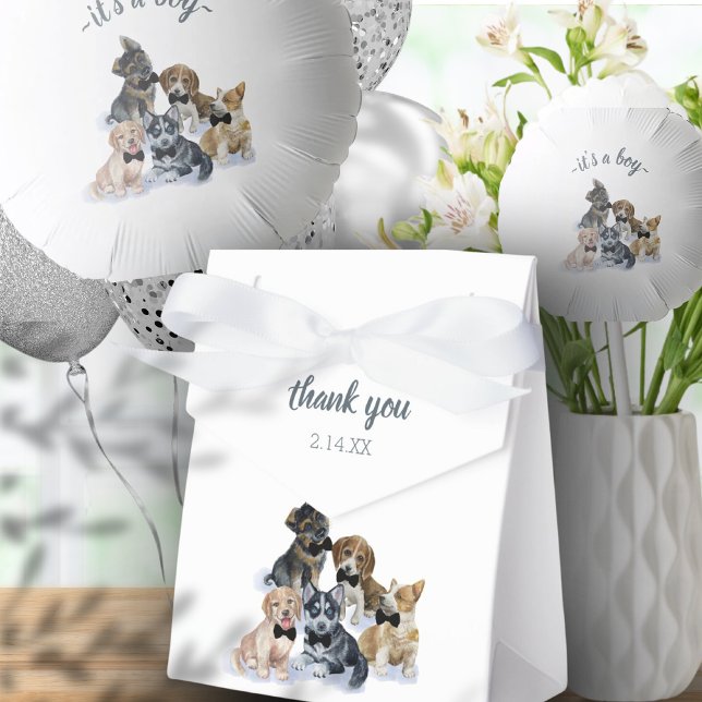 Reiner Welpe | Schwarze Krawatte Elegante Niedlich Geschenkschachtel (Pure Puppy | Black Tie Elegant Cute Baby Shower Favor Boxes)