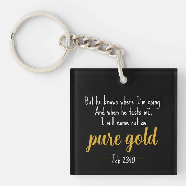Reines Gold Job 23:10 Schlüsselanhänger mit Bibelv (Vorderseite)