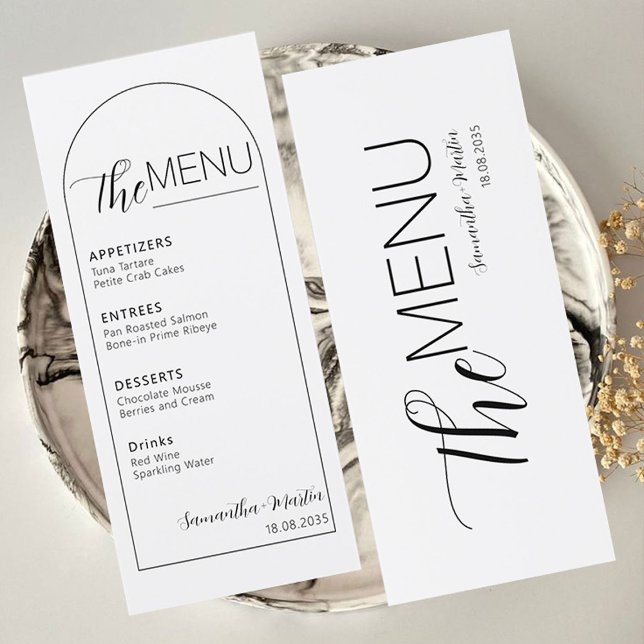 Reinigen Sie das Menü für minimale Textskripte Menükarte (wedding menu)