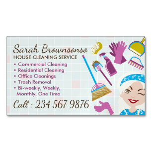 Reinigung Blonde Janitorial Lady Tile waschen Magnetische Visitenkarte