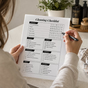 Reinigung Checkliste Schwarz-Weiß-Hausreinigung Notizblock