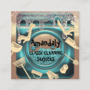 Reinigung Haus Service QR Code Tropfen Gold Wäsch Quadratische Visitenkarte