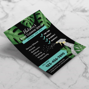 Reinigung Haushaltshilfe Tropische Blätter Schwarz Flyer