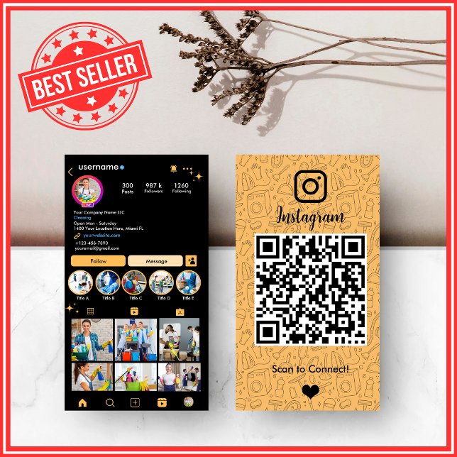 Reinigung Instagram Peach Housekeeping Maid QR Cod Visitenkarte (Von Creator hochgeladen)