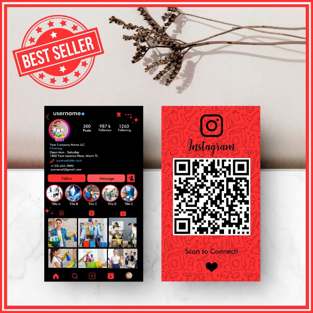 Reinigung Instagram Red Housekeeping Maid QR Code Visitenkarte (Von Creator hochgeladen)
