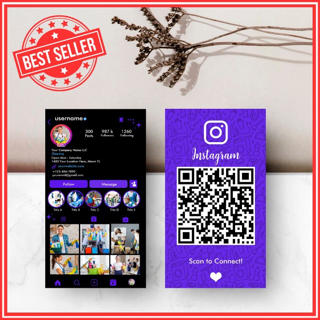 Reinigung Instagram Violet Housekeeping Maid QR Visitenkarte (Von Creator hochgeladen)