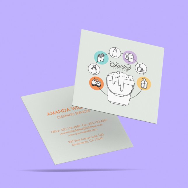 Reinigung & Janitorial Housekeeping Haushaltshilfe Quadratische Visitenkarte (Von Creator hochgeladen)