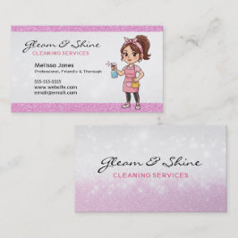 Reinigung Lady Cleaner Frau Pink Imitate Glitzer Visitenkarte