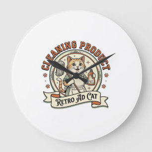 Reinigung Produkt Retro Anzeige Katze Reinigung Pr Große Wanduhr